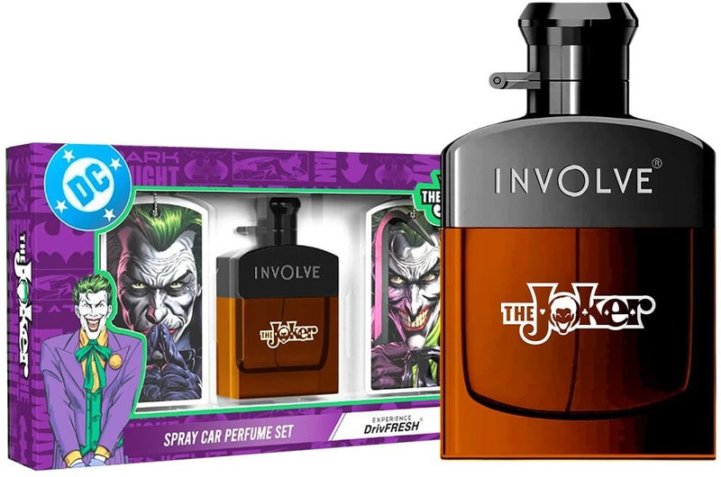 Involve Your senses The Joker Car Perfume Spray With 3 Hanging Cards | Car Freshener Spray |DC OFFICIAL MERCHANDISE| Freshen Up Your Car with Strong Aquatic Notes |Car Accessories(50 ml)
