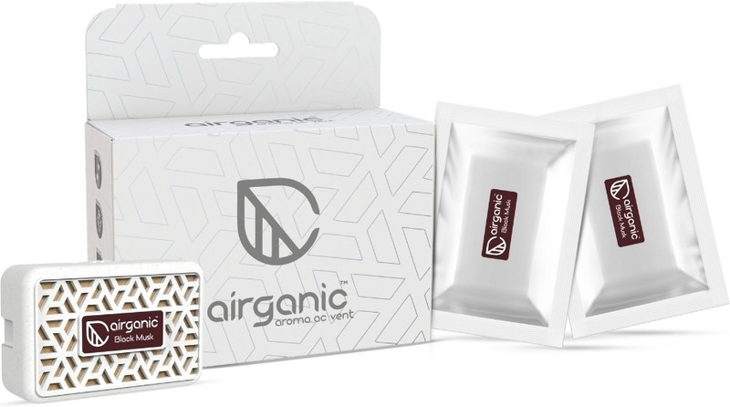 Airganic Aroma Car Ac Vent - Black Musk Car Freshener Blocks Combo Kit with Refills (1+1)pcs-26g|Long-Lasting|Spill-Proof|Car Perfume(1 Units)