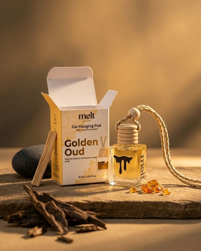 Melt Slow Living Golden Oud Car Freshener Diffuser Melt Golden Oud Car Hanging Perfume Pod(10 ml)
