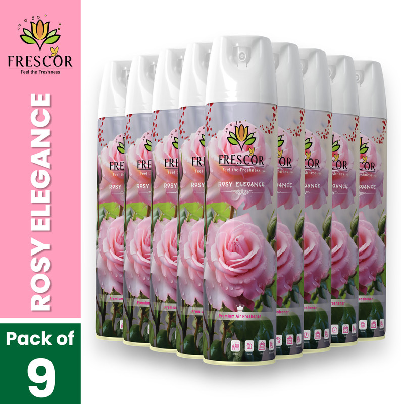 Frescor Air Freshner Room Spray Rose Elegance Flavour (Pack of 9) Car Freshener Spray Air Freshner Room Spray(9 x 220 ml)