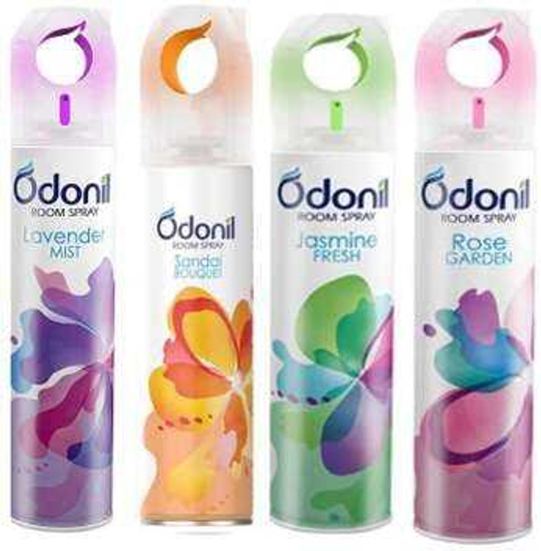 Odonil Jasmine fresh + lavender mist + sandal bouqute + rose garden, Mixed Fragrance Car Freshener Spray mixesd fragrance(4 x 220 ml)