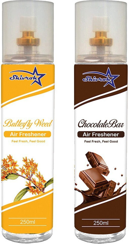 SHIVROH STAR Breeze, Chocolate Car Freshener Spray BUTTERFLY WEED & CHOCOLATE BAR Air Freshener, Room Freshener, Car Freshener 250ml Spray SVRS-BFWDCHBR-250ML Each - Pack of 2(2 x 250 ml)