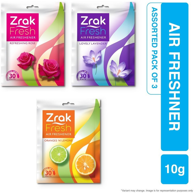 Zrak Fresh Oranges'N'Lemons, Lovely Lavender, Refreshing Rose Car Freshener Blocks Pocket Air Feshener - Assorted mix | Car, Bathroom and Toilet freshener (10g x 3)(3 x 10 g)