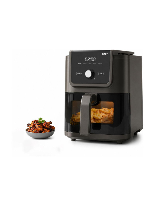 Kaff KFR5 1500 W | Rapid Air Technology for even distribution of heat and faster cooking |Touch control | 5 Preset Menu | Sleek Design with Premium Black Finish and Transparent Window Air Fryer(5 L)