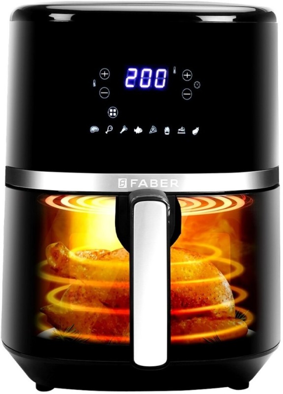 FABER FAF 6.0L VM BK 1500W, Fry, Roast, Grill, Bake, Digital Display, Viewing Window, Aesthetic Look, Swirl Cooking, Cool Touch Handle, 85% Reduced Oil Usage, Auto Shut Off, BPA Free, Compact Sleek Design, Manual Control, Non-Stick Pan Air Fryer(6 L)