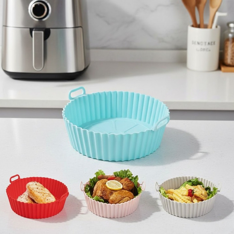 JAY HINDVA Reusable Round Silicone Air Fryer Pot with Easy Grip Ear Handles Air Fryer(1 L)