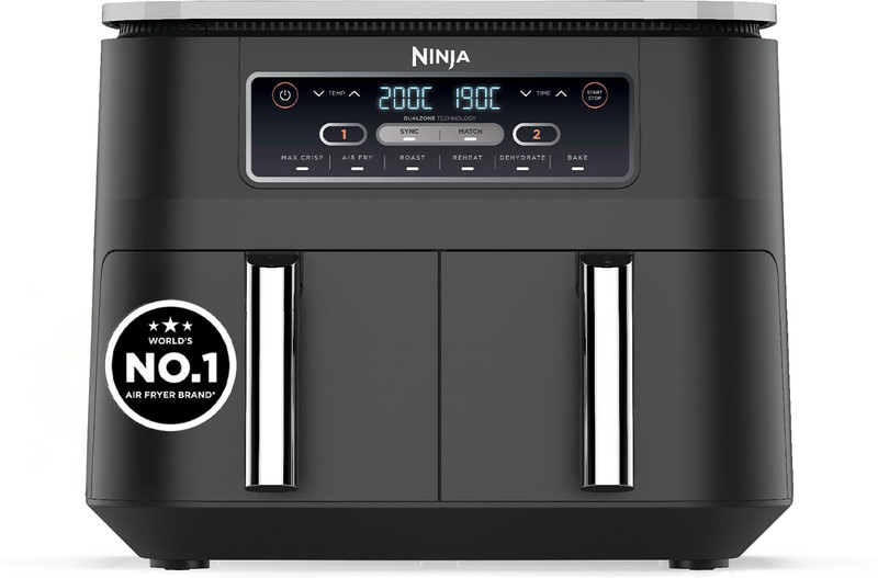 Ninja AF300 Foodi Dual Zone | Max Crisp 240°C| 6 Cooking Functions Air Fryer(7.6 L)