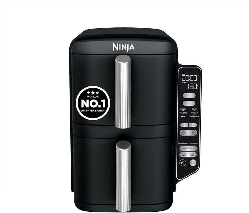 Ninja SL300IN Double Stack Dual Zone | 2470W | Cook 4 Foods at Once | Oil-Free | Black Air Fryer(7.6 L)