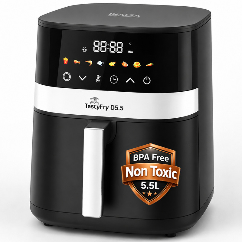 Inalsa Tasty Fry D5.5 ,1400W,Air Crisp Technology,Air fry,Bake,Roast,Reheat,Dehydrate Air Fryer(5.5 L)