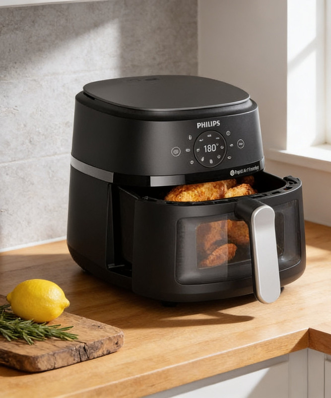 PHILIPS NA231/00 with touch panel & Cooking window, uses up to 90% less fat, 1700W, with Rapid Air Technology Air Fryer(6.2 L)