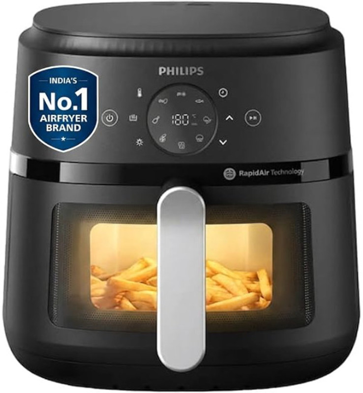 PHILIPS NA231/00 with touch panel & Cooking window, uses up to 90% less fat, 1700W, with Rapid Air Technology Air Fryer(6.2 L)