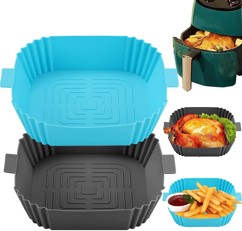ZORIADA 2pcs Air Fryer Liners Square Silicone Air Fryer Basket Pot Air Fryer(1000 ml)