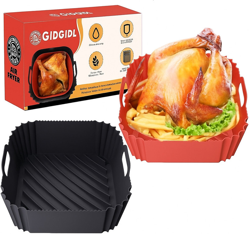 Axenta 2 PCS Square Air Fryer Silicone Liners, 8 Inch Food Grade Reusable Heat Air Fryer(1 L)