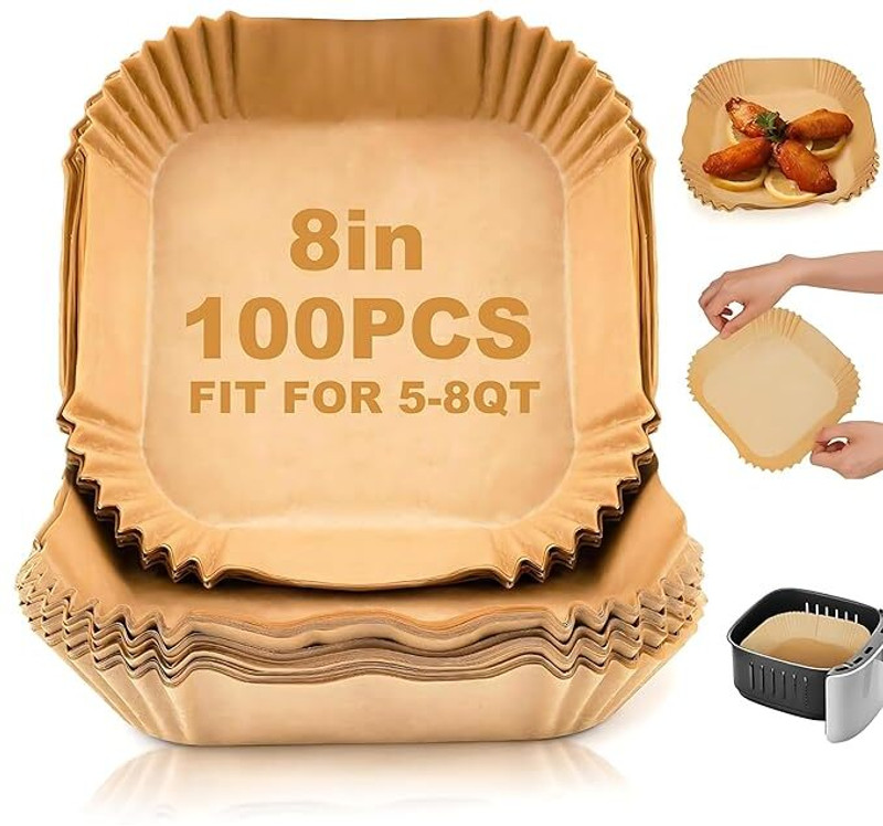 SBValueMart 00 Pcs 8 Inch Air Fryer Paper Liners – Non-Stick, Oil-Proof, Eco-Friendly Air Fryer(8 L)