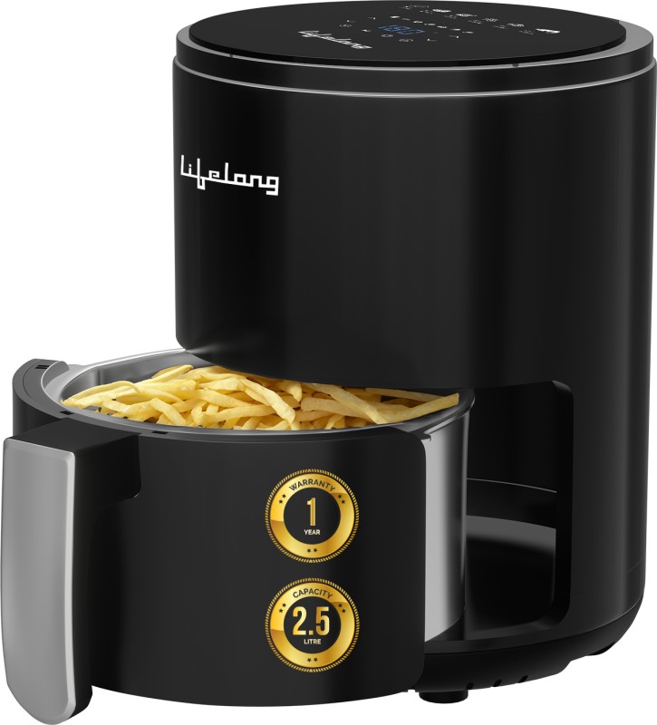 Lifelong LLHFD425 with Digital Touch Panel | 1000 W |Timer Selection & Adjustable Temperature Control | Preset Menu |Uses upto 90% Less Oil |Fry, Grill, Roast, Reheat and Bake Air Fryer(2.5 L)