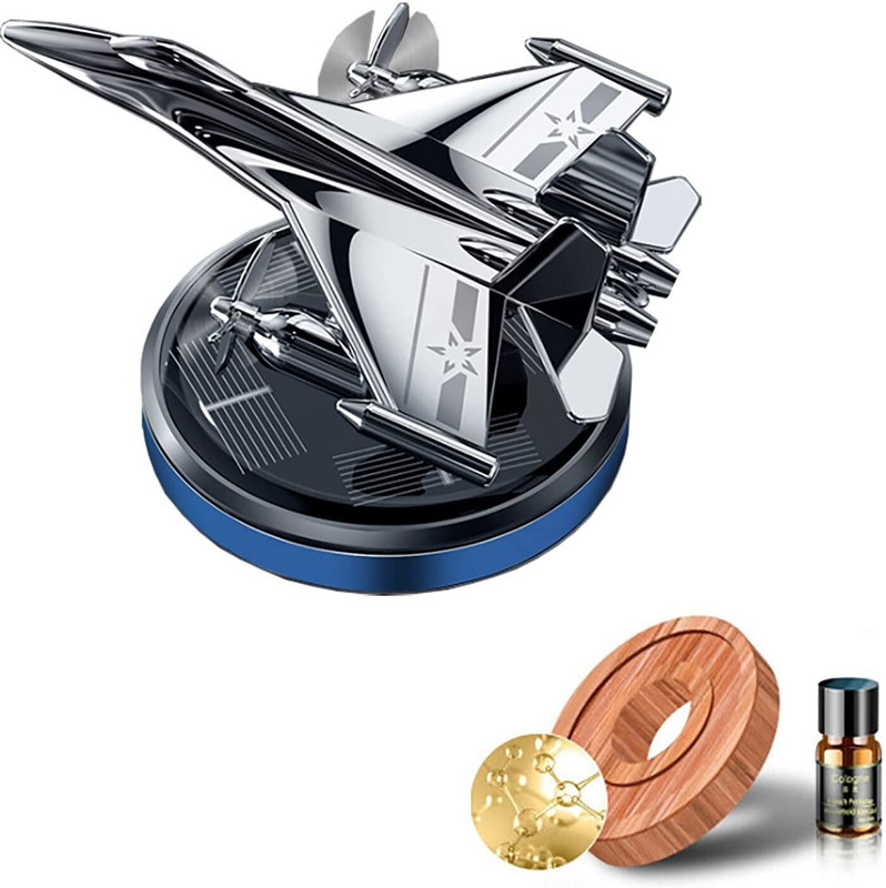carfrill Solar Powered Rotating Fighter Airplane Car Aromatherapy Air Freshener Portable Car Air Purifier(Silver)