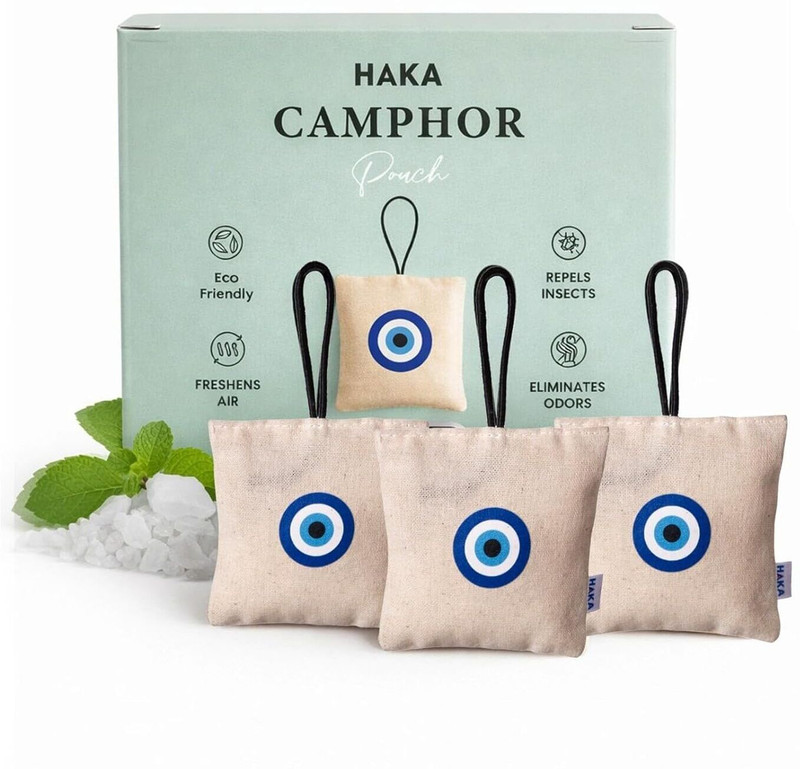 HAKA Natural Camphor Pouch Gift Pack of 3 | 100% Natural Air Freshener Car Air Purifier(Beige)