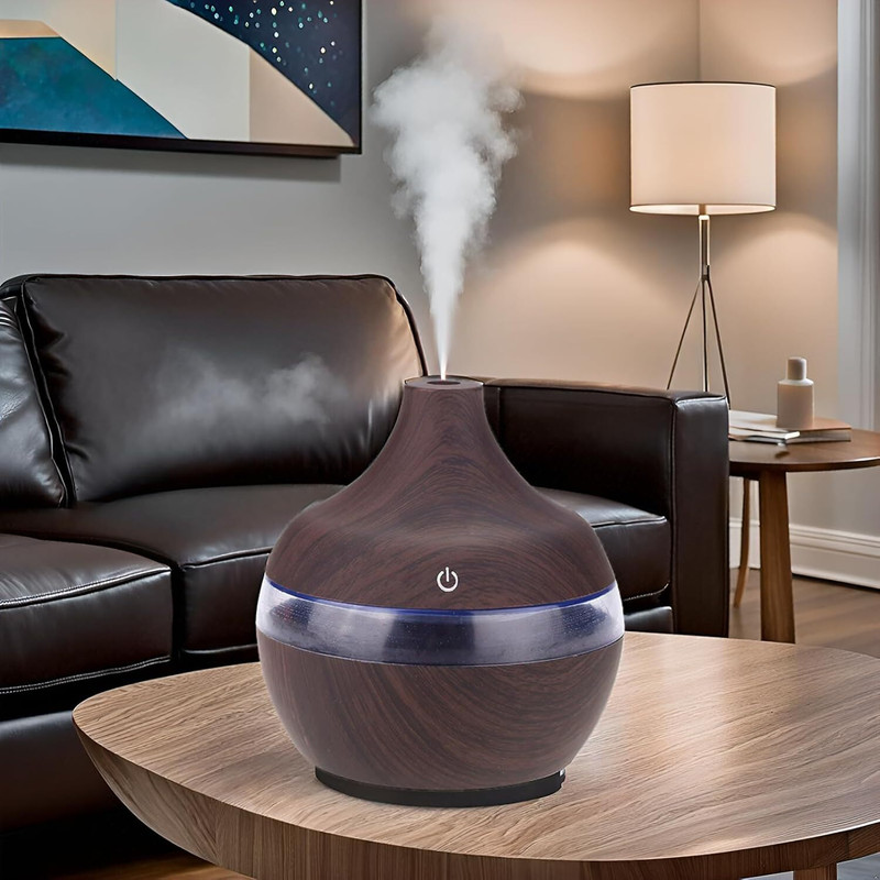 vastraveda Mini Atomization Wood Grain Cool Mist Humidifier with LED Light for Home Office Portable Room Air Purifier(Maroon)