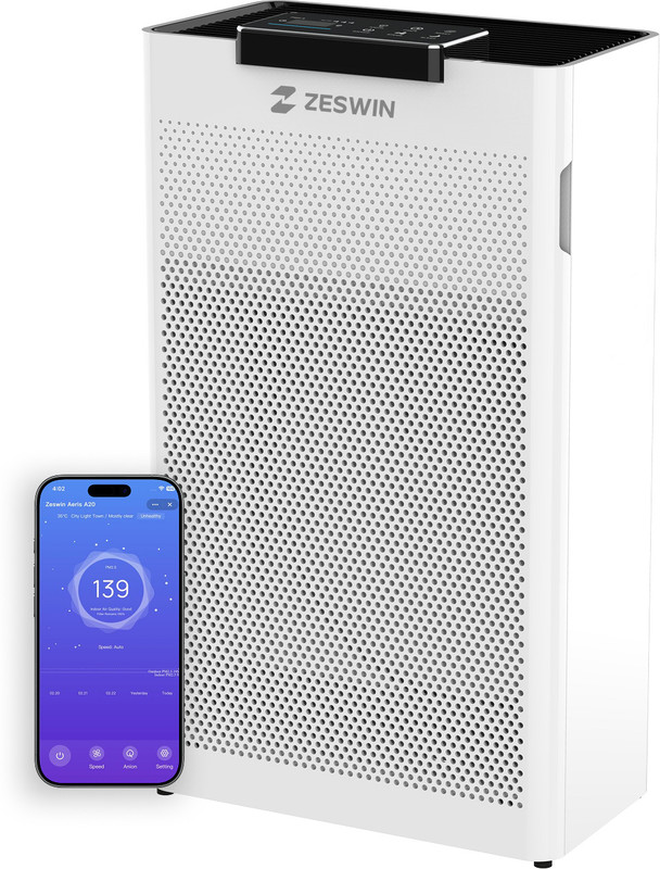 Zeswin A20 Smart Air Purifier, upto 400 Sq Ft , H13 True HEPA + Activated Carbon Filter Portable Room Air Purifier(Multicolor)