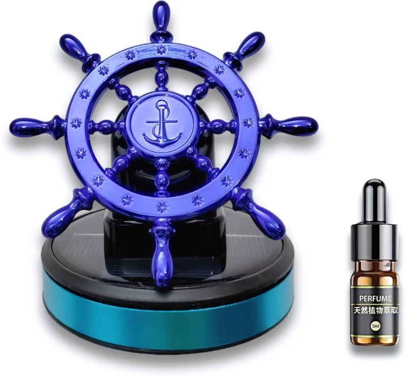 Augen Solar Ship’s Wheel M11 Blue Rotating Car Air Freshener – Eco Diffuser Car Air Purifier(Blue)