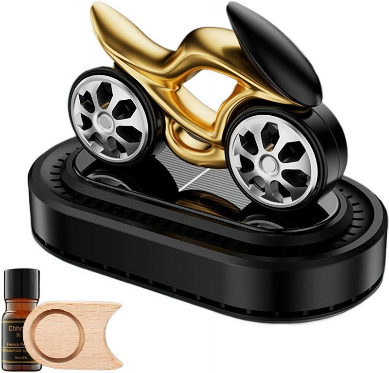 Augen Solar Bike Rotating Car Air Freshener Refillable Dashboard Diffuser M22-Black Car Air Purifier(Black Gold)