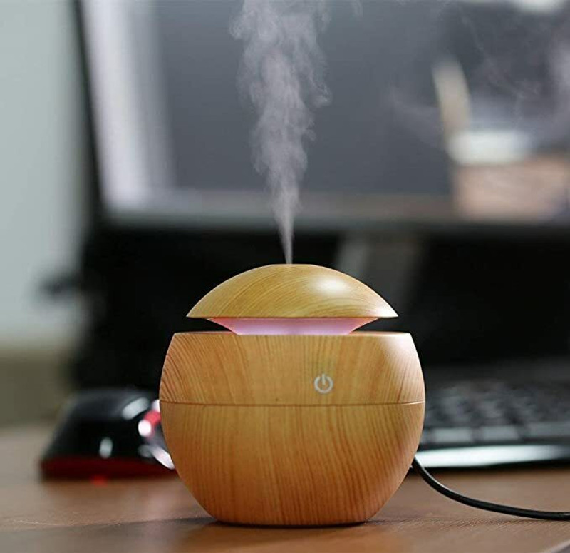 DIVINE CLUB FASHION Pot Shape Room Cool Mist Color Changing Plastic Wooden Humidifiers Portable Fridge Air Purifier(Brown)