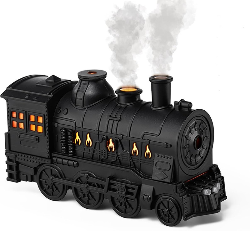 dkian Train Essential Oil Diffuser Ultrasonic Flame Steam Aroma Oil Humidifier Portable Room Air Purifier(black)