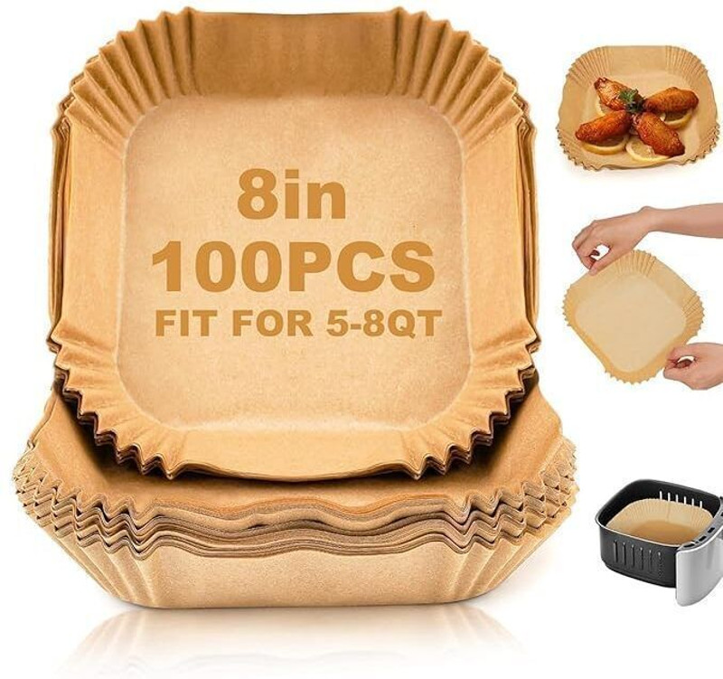 Vinsufy 100 Pcs Air Fryer Disposable, Non-Stick Air Fryer Parchment Paper Liners Airfryer Grill Pan