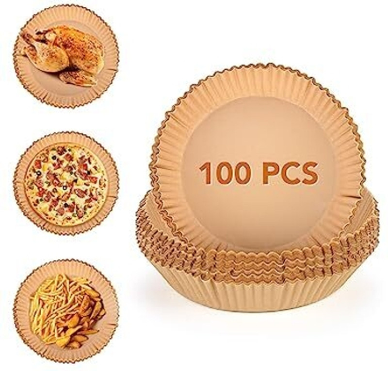 SANCORP 100pc Air Fryer Disposable Paper Liner, Non-Stick Paper, Oil-Proof & Water-Proof Airfryer Tray