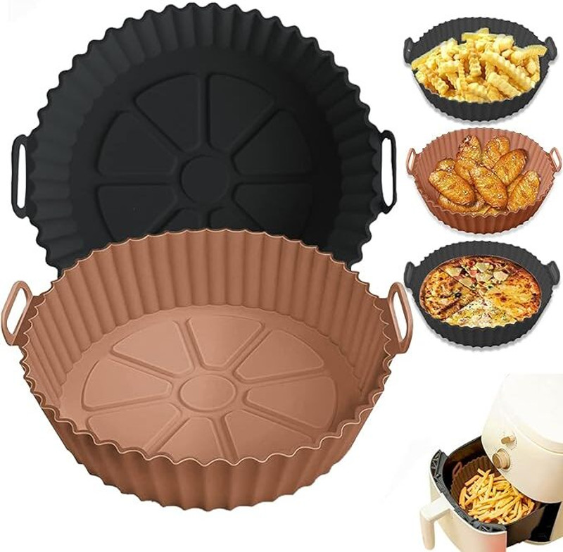 Seseno Pack of 2 brown and black Perfect Fries Silicone Air Fryer Basket Airfryer Tray