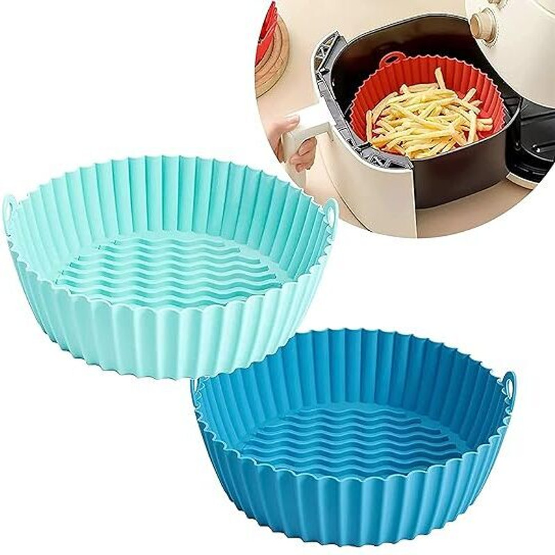 DIOXIT Air Fryer Liners I Round Silicone Basket Baking Tray I Pot with Ear Handles-1PCS Airfryer Tray