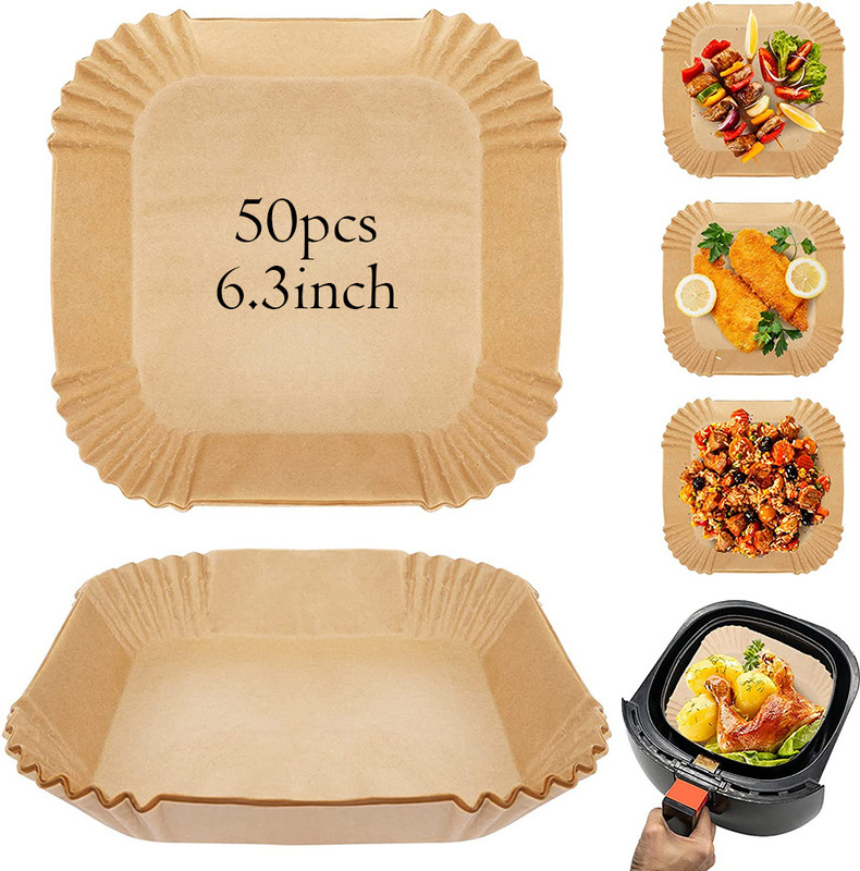 HASTHIP 50Pcs 6.3 Inch Disposable Paper Liners Oil Proof Baking Cooking Roasting Sheet Air Fryer(6 L)