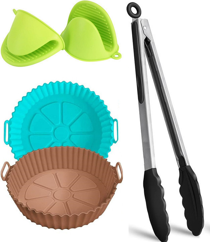 PATULIO SILICONE TONG, OVEN MITTS WITH 2 PC SILICONE AIR FRYER TRAY Airfryer Tray