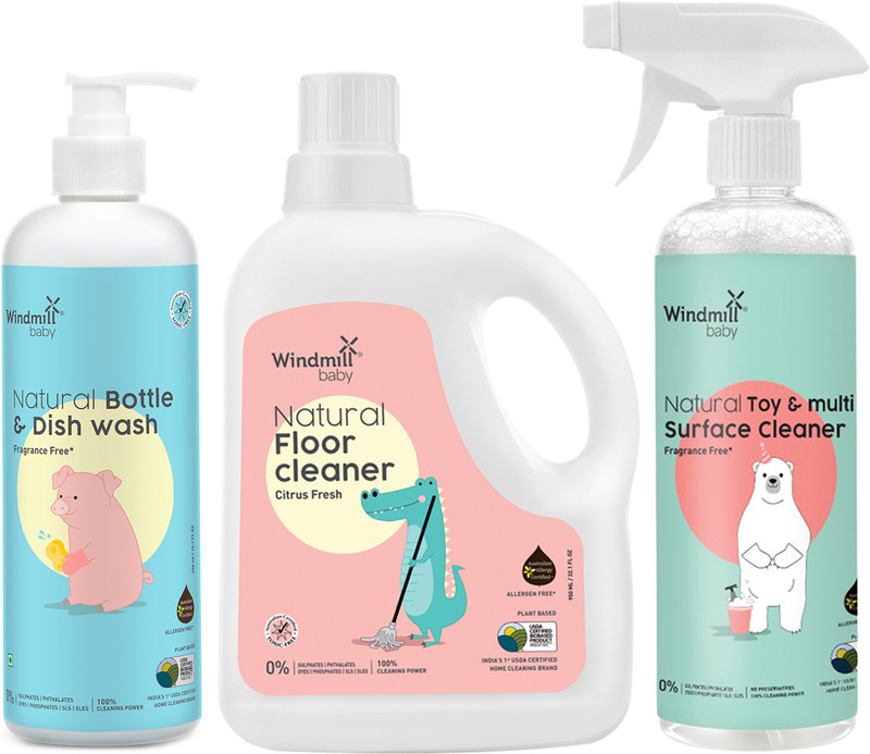 Windmill baby Cleaner Combo Bottle Wash 450ml + Toy Cleaner 450ml + Floor Cleaner 950ml(450 ml, 450 ml, 950 ml)