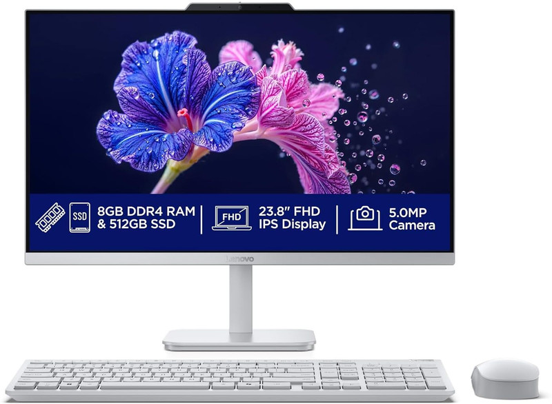 Lenovo All in one N100 (8 GB DDR4/512 GB SSD/Windows 11 Home/Integrated Intel UHD Graphics/23.8 Inch Screen/A100) with MS Office(Cloud Grey, 18.5 cm x 53.9 cm x 42.2 cm, 4.3 kg)