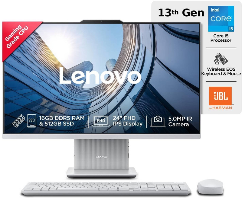 Lenovo IdeaCentre AIO Core i5 (16 GB DDR5/512 GB SSD/Windows 11 Home/24 Inch Screen/IdeaCentre AIO 24IRH9) with MS Office(Cloud Grey, 43.1 cm x 54 cm x 19.2 cm, 6 kg)