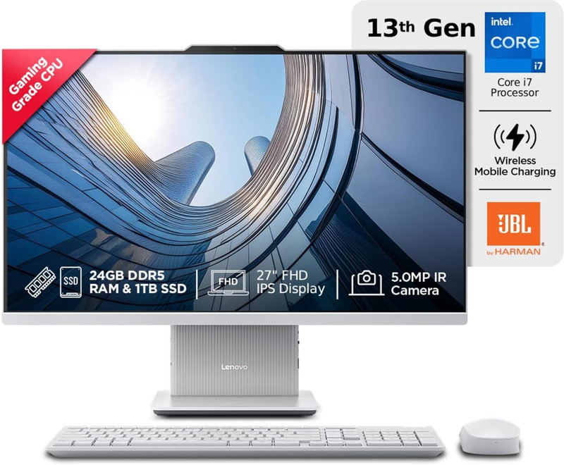 Lenovo IdeaCentre AIO Core i9 (12th Gen) (32 GB DDR5/1 GB SSD/Windows 11 Home/27 Inch Screen/IdeaCentre AIO) with MS Office(Cloud Grey, 47.3 cm x 61.1 cm x 19.2 cm, 7 kg)