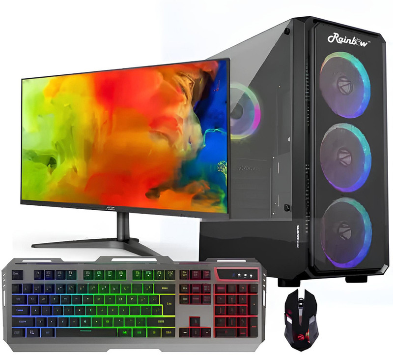 RAINBOW Gaming pc Ryzen 5 (16 GB DDR4/2 TB/1024 GB SSD/Windows 11 Home/4 GB 4 GB/22 Inch Screen/Gaming pc) with MS Office(RED, GREEN, BLACK, 30 cm x 30 cm x 25 cm, 8 kg)