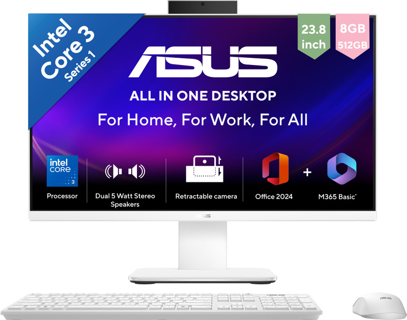 ASUS AiO V400 Series,V440VA-KBC5002WS,MSO 2024 + M365 Basic*, Core 5 (16 GB DDR5/512 GB SSD/Windows 11 Home/23.8 Inch Screen/V440VA-KBC5002WS)(Black)