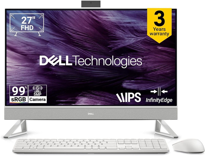 DELL Inspiron All-in-One Core i7 (16 GB DDR5/1024 GB SSD/Windows 11 Home/2 GB/27 Inch Screen/All-In-One EC27250)(Pearl White)