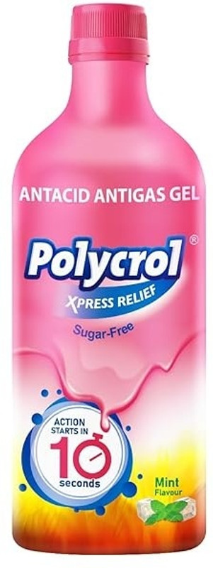 Polycrol Xpress Relief Antacid Gel for Acidity, Sugar-Free, Mint Flavor Liquid(450 ml)