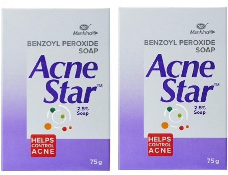 MANKIND Pack of 2 AcneStar Soap (75gm each) - Benzoyl Peroxide Soap Bar(2 x 75 g)