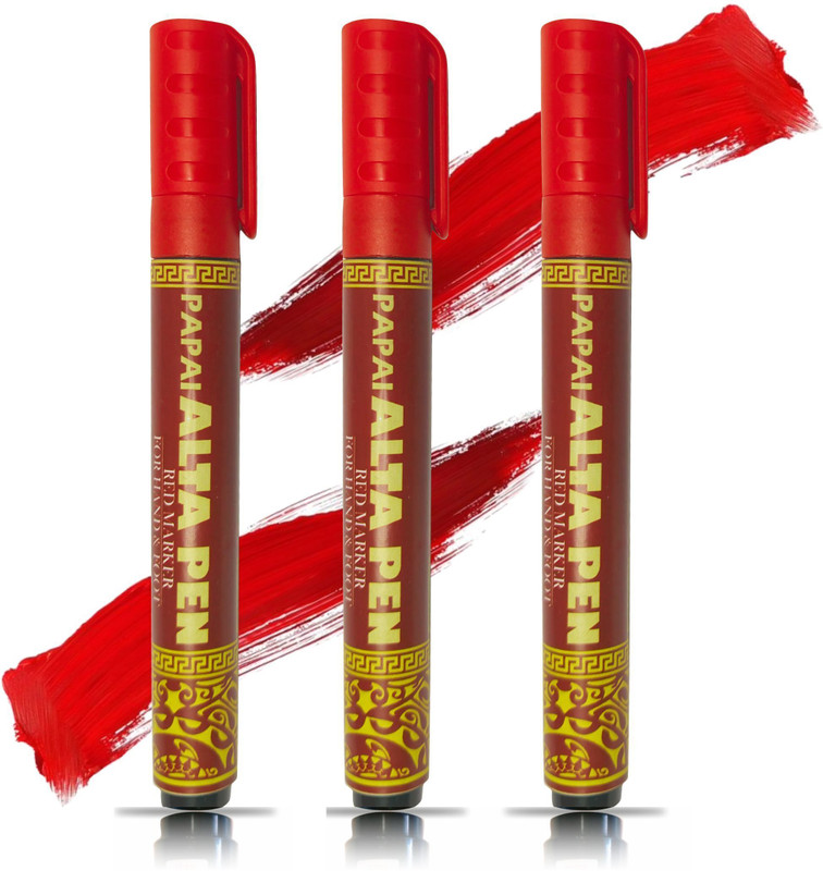 Rintex Red Alta Pen 3pcs For Bharatanatyam - Lead-Free, Altha Pen For Hands And Feet Alta(27 ml)