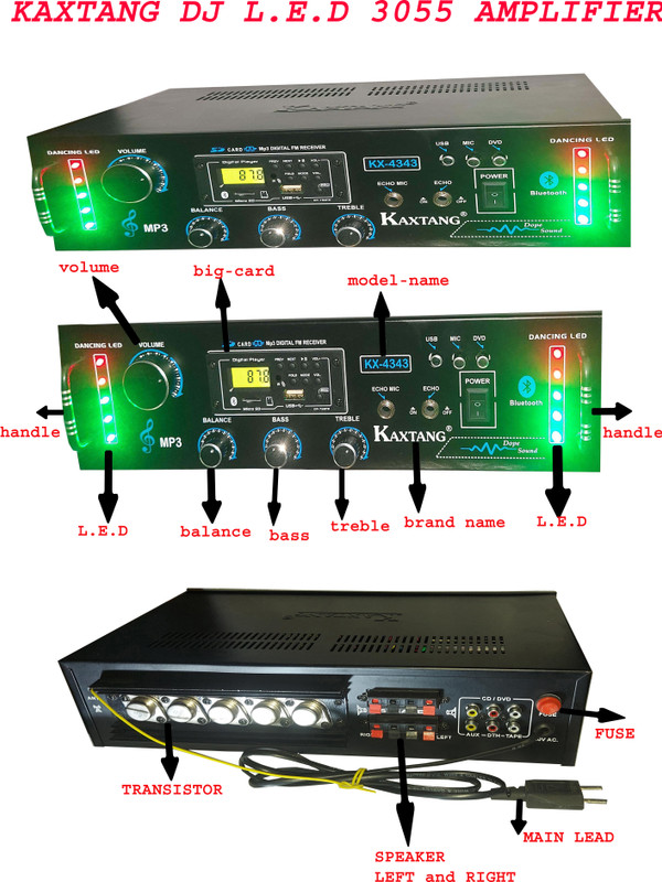 KAXTANG L.E.D Series KX-4343 DJ Bluetooth Transistor BIG CARD with BT/ USB/AUX/ MP3/MMC 258 W AV Power Amplifier(Black)