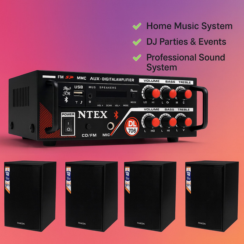 ots world Stereo Class-D Amplifier with 5" inch Compact Sound Box, Bluetooth/FM/Car/Auto 5000 W AV Power Amplifier(Black)
