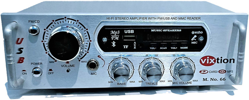 vixtion amplifier dx66 bast sound with bluetooth usb aux and sd bast eco mic 4440 ic 80 W AV Control Amplifier(Silver)