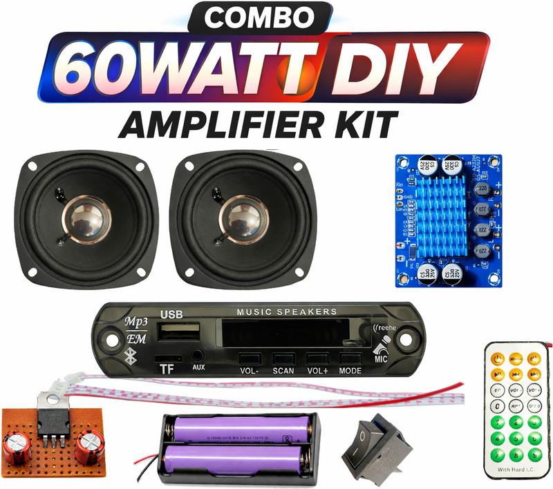 ots world DIY Complete Mini Stereo Amplifier (TPA3110) Kit with Bluetooth/Fm/Sd MP3 Player 30 W AV Power Amplifier(Multicolor)