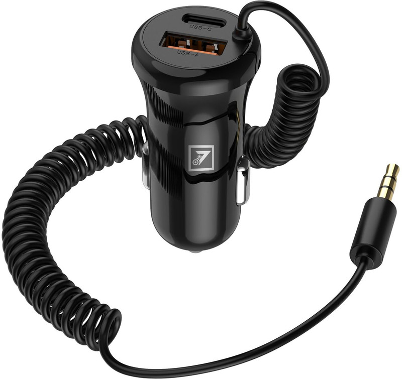 ONE7 3in1 Bluetooth Receiver Dual Port car Charger,Audio Receiver/Hands-Free Car Kit 2 W AV Control Receiver(Black)