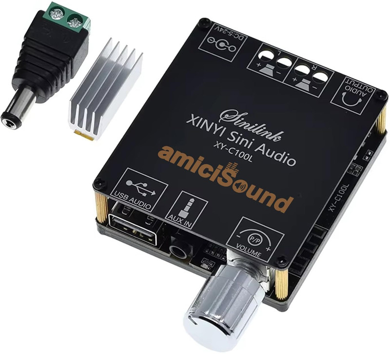 amiciSound Mini 100W+100W Bluetooth 5.0 Amplifier Board – Dual Channel, AUX Input/Output 100 W AV Power Amplifier(Black)