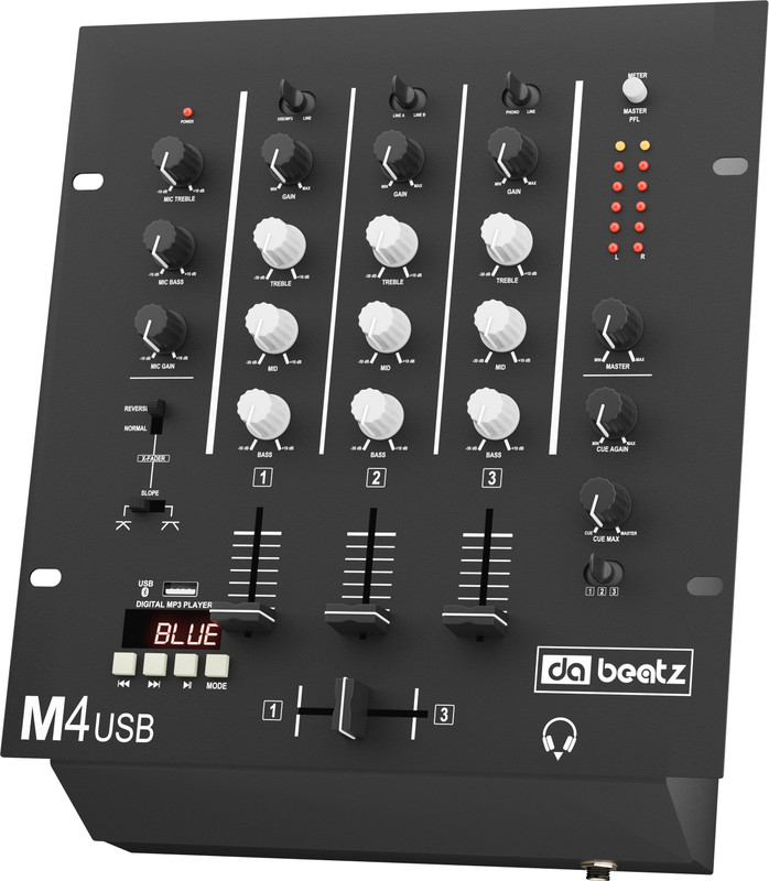 Da.Beatz. 3-Channel M4 USB DJ Mixer | Rack Mount Scratch Mixer with 3-Band EQ & Mic Input 220 W AV Control Receiver(Black)